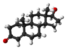 Fórmula molecular tridimensional da testosterona.
