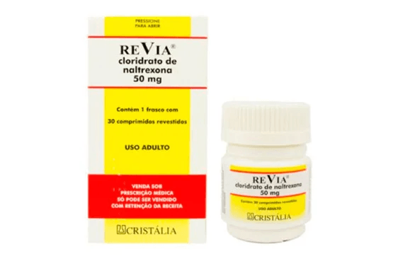 Imagem da embalagem do Revia (naltrexona) 50 mg